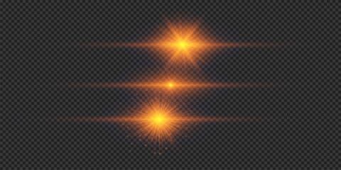 Set of orange horizontal light effects of lens flares