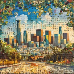 Urban Cityscape Painting With Broken Tiles