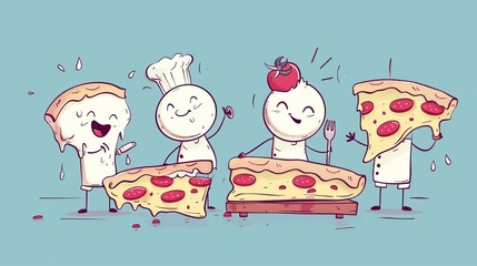 Naklejka premium Pizza making process. Funny concept.