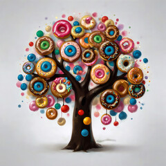 fractal tree of colorful donuts on a white background.
