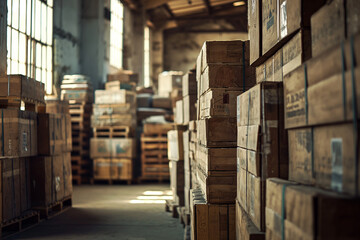 Wooden boxes in warehouse store.