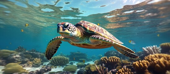 Obraz premium view in the sea of beautiful turtles swimming