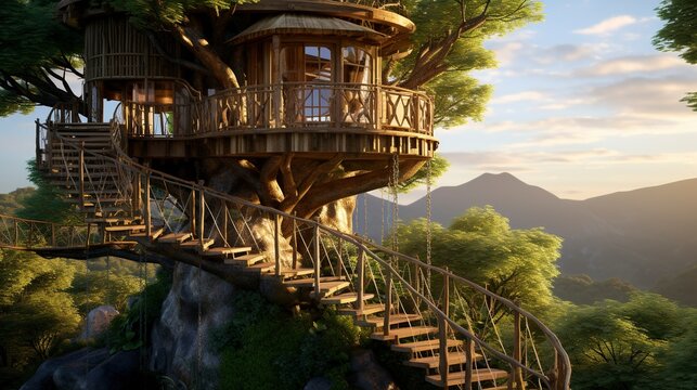 A photo of a Treehouse with Architectural Elegance