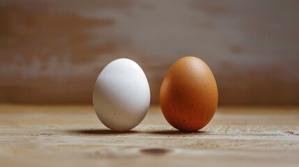 The concept of competition is represented by a leadership tussle in between two opponents (eggs). - obrazy, fototapety, plakaty