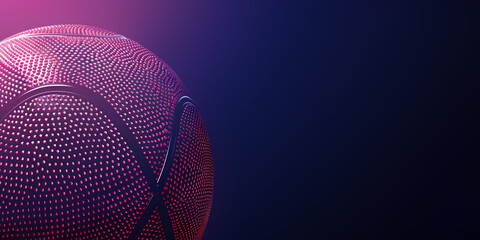 Naklejka premium Textured basketball ball with violet banner background.