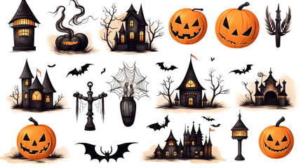 Set of halloween graphic vector on white background.