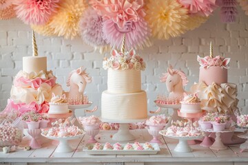 A child's birthday party with a whimsical theme, like unicorns or fairies