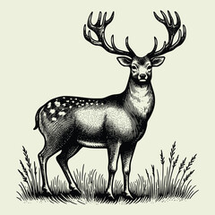 hand drawn deer old engraving vector illustration style. deer vintage illustration logo, emblem, icon old engraving style