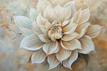 delicate white flower oil painting large petals on beige background floral art