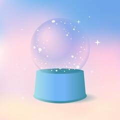 Crystal ball with twinkle stars, vector illustration, space for text. Predictions of future
