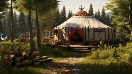 A photo of a Yurt in a Serene Natural Environment