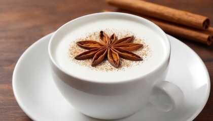 Warm frothy milk with syrup and winter spices