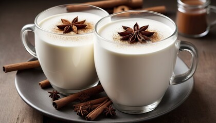 Warm frothy milk with syrup and winter spices