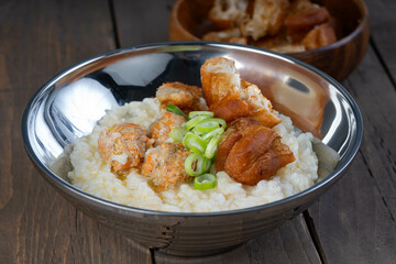 pork meat ball congee with Chinese fried dough