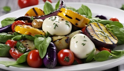 Warm salad with grilled vegetables and mozarella