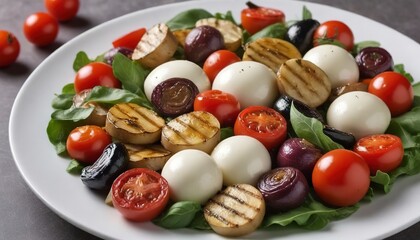 Warm salad with grilled vegetables and mozarella