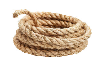 Fototapeta na wymiar A coil of thick, natural fiber rope, suggesting strength and utility. isolated on white background