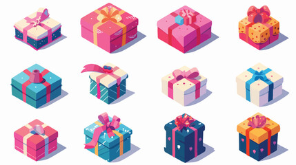 Gift box collection. Colorful piles of decorated present