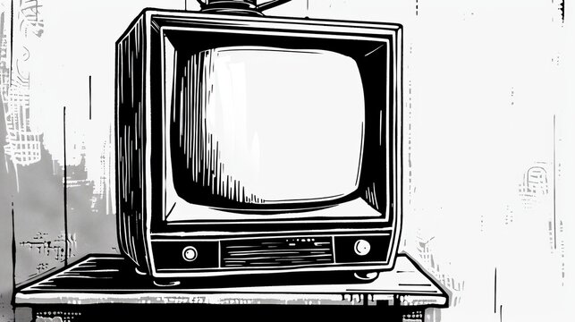 nostalgic long television on linoleum, white background