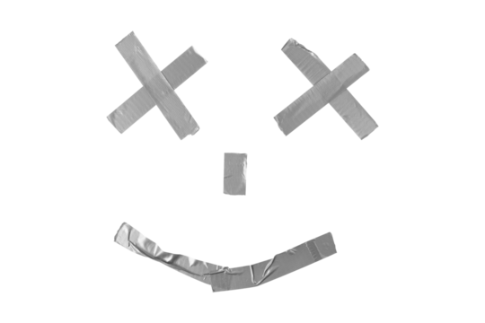 Duct tape smiley face on white background