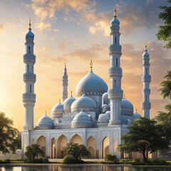 Fototapeta na wymiar A serene mosque standing tall against the morning sky with generative ai