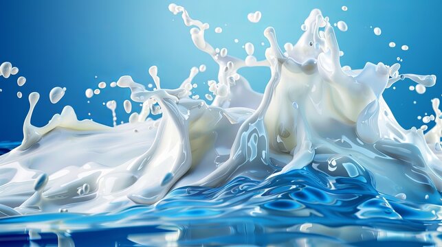 Realistic image of milk realistically cascading from the top of the image