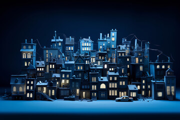 Enchanting Night Model Cityscape with Illuminated Buildings
