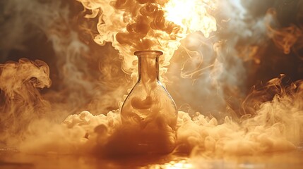 Capture the ethereal mist rising from a flask of volatile substances, as unseen forces mingle in a ballet of evaporation.