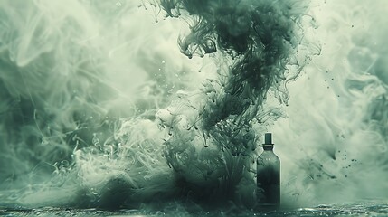 Capture the ethereal mist rising from a flask of volatile substances, as unseen forces mingle in a ballet of evaporation. - obrazy, fototapety, plakaty