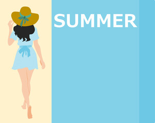 夏休みに海を満喫する女性のポスターイラスト