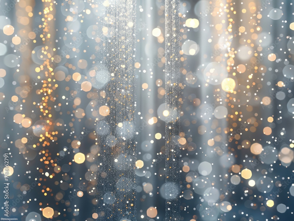 Poster The image is a blurry, colorful, and dynamic scene of snowflakes falling from the sky. The snowflakes are scattered throughout the image, creating a sense of movement and energy