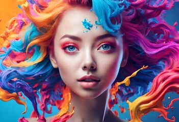 portrait of a woman with colorful makeup - obrazy, fototapety, plakaty