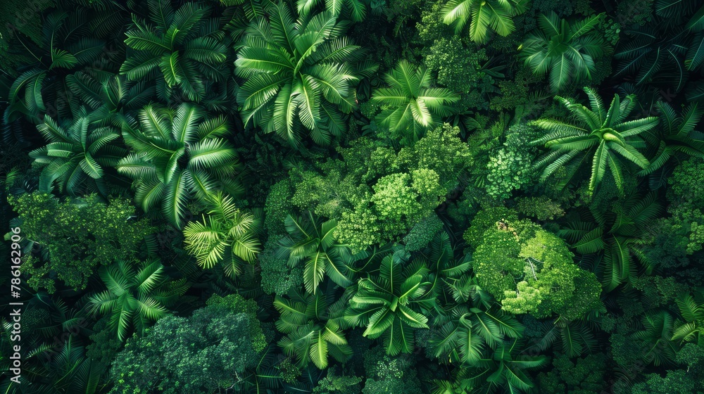 Poster a lush green forest with many trees and leaves. concept of tranquility and serenity, as the dense fo