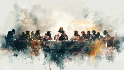 Jesus preached the Lord's Supper with his disciples - obrazy, fototapety, plakaty