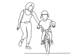 mom teaches her daughter to ride a bike