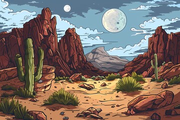 Cartoon Illustration, Desert background, Art