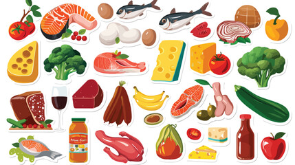 Groceries food products set sticker. Shopping