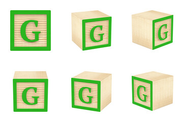 Wooden letters and numbers on transparent background. Letter blocks in vivid colours. 