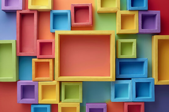 Playful block frame, colorful empty center, school event background, space for text