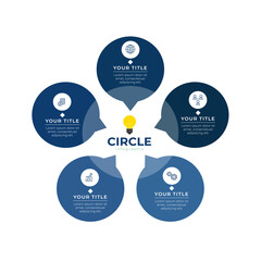 Circle  pie chart divided into 5 colorful sectors. Concept of five features of startup project to select