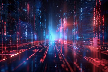 Obraz premium Futuristic City Illuminated With Red and Blue Lights