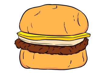 Double cheese burger. Perfect for artwork, t-shirts, cards, prints, picture books, coloring books, wallpaper, prints, etc.