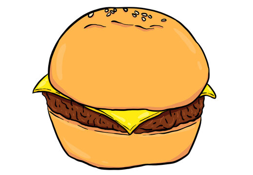Cheese burger illustration. Perfect for artwork, t-shirts, cards, prints, picture books, coloring books, wallpaper, prints, etc.