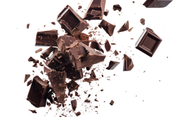 Chocolate bar piece explosion chunk candy broken, dark color, sweet
.isolated on white background