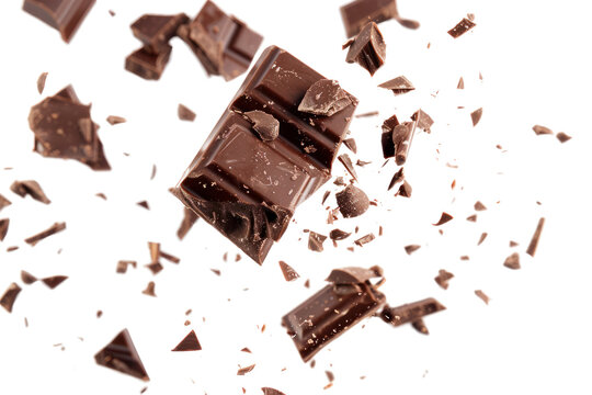 Chocolate bar piece explosion chunk candy broken, dark color, sweet
.isolated on white background