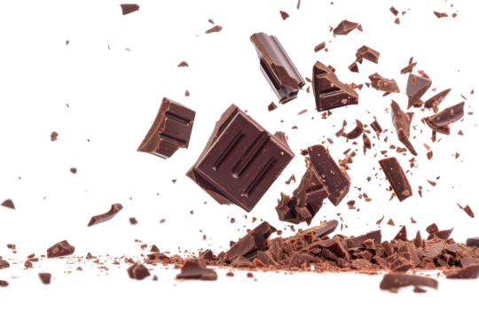 Chocolate bar piece explosion chunk candy broken, dark color, sweet
.isolated on white background
