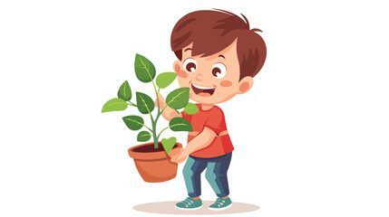Happy boy child growing pot plant sticker.