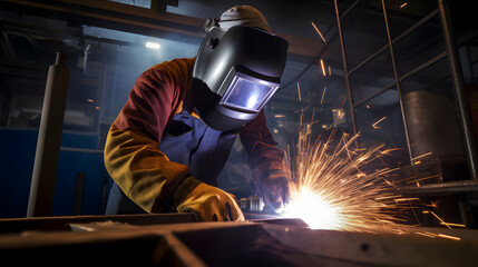 Fototapeta premium man welds at the factory