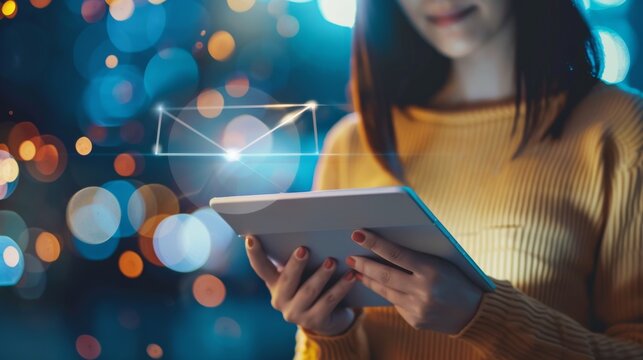 Getting a letter via a digital tablet. Business correspondence, feedback, internet advertising.