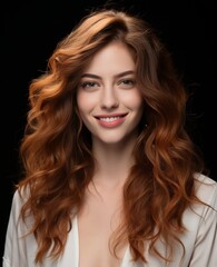 Fototapeta premium Portrait of caucasian girl, wearing a casual clothing and smiling on studio color background